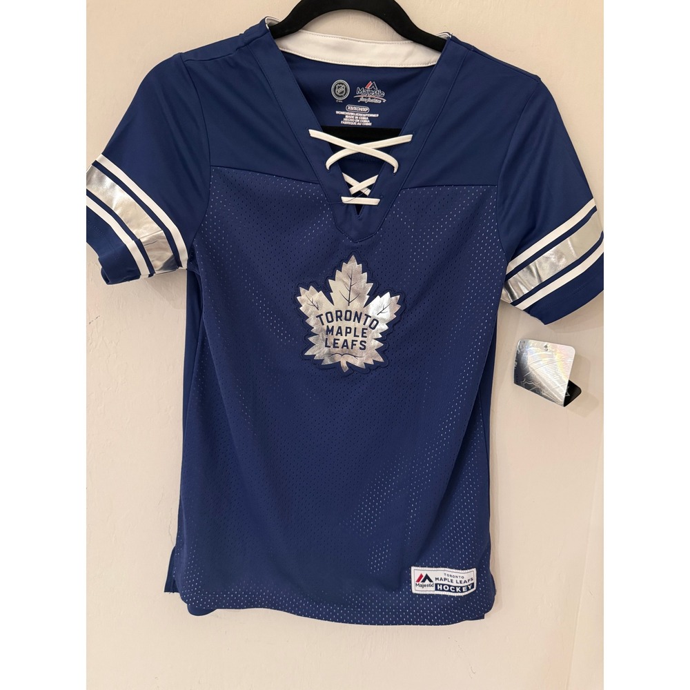 Women's Majestic NHL Toronto Maple Leafs Lace Up Jersey Top Size XS NWT